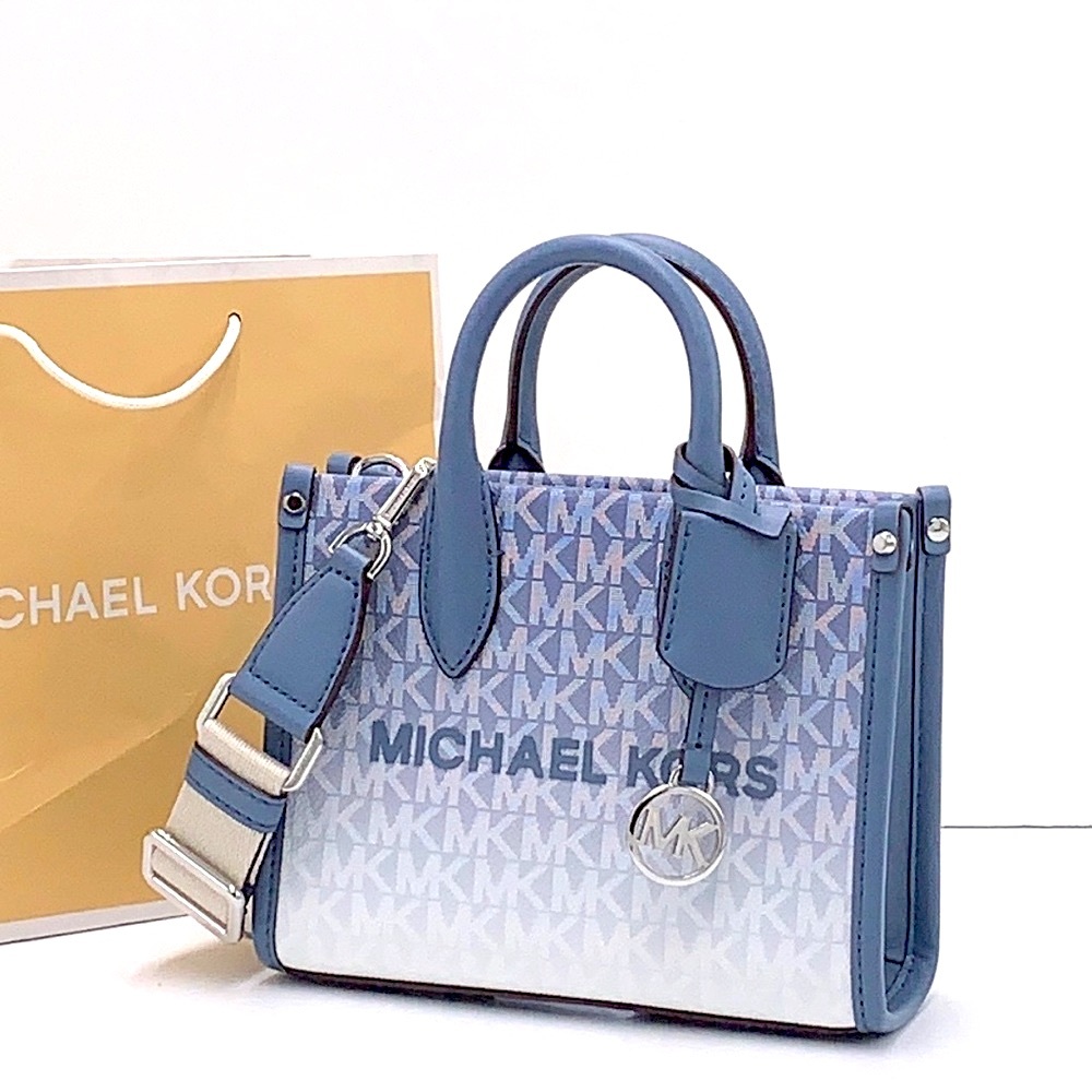 Michael Kors Mirella Extra-Small Ombré Logo Crossbody XBODY ShopperBag Denim NWT